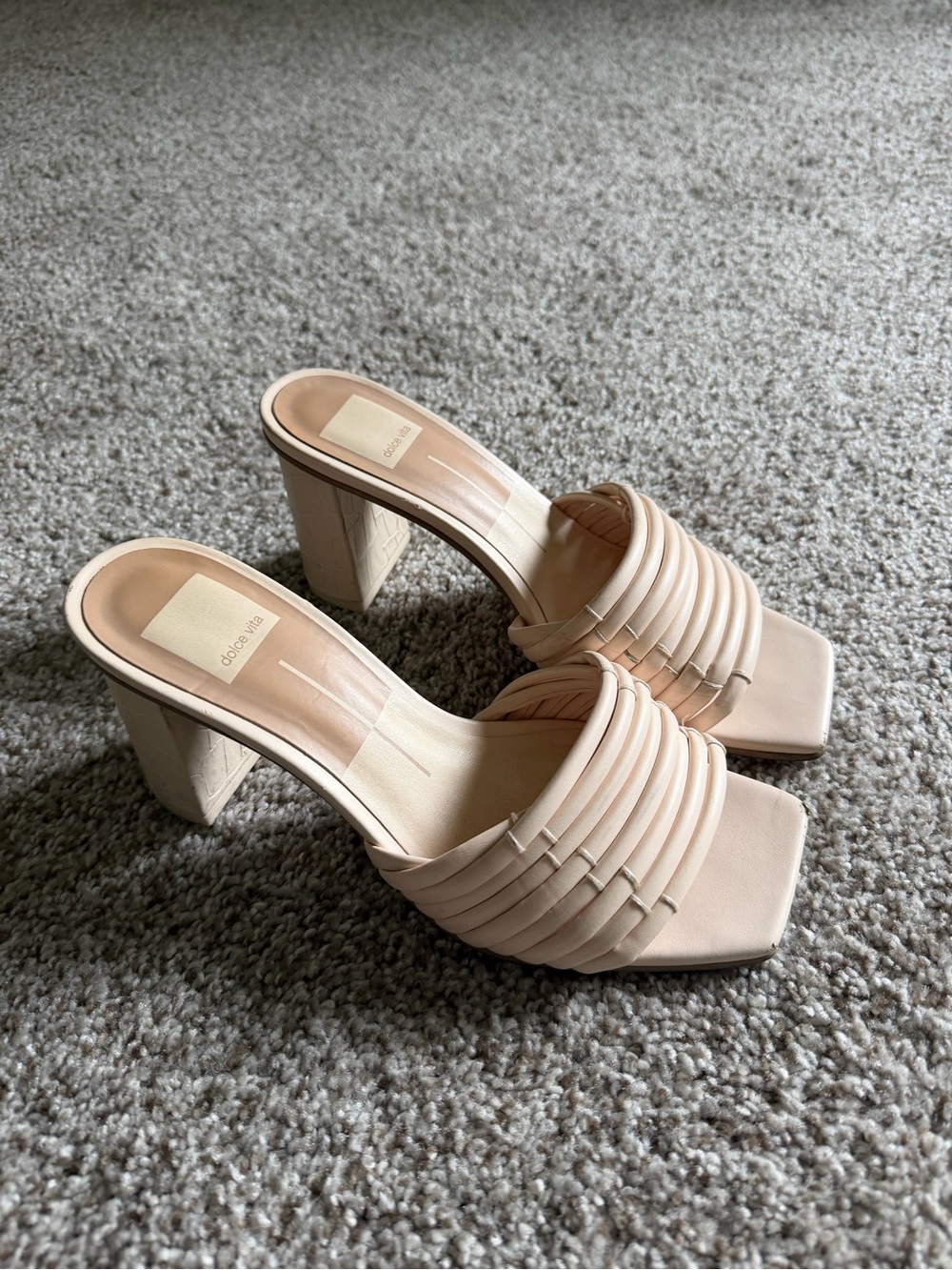 Dolce Vita Nude Blush Woven Block Heel Slides
